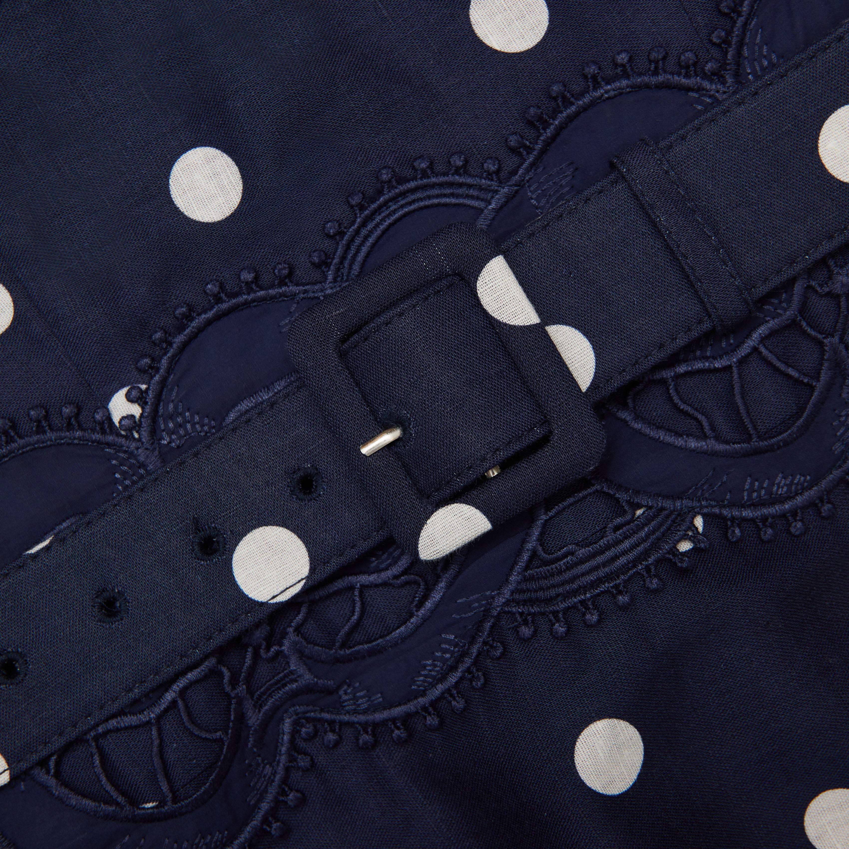 Navy Polka Dot Linen Midi Dress – self-portrait-EU