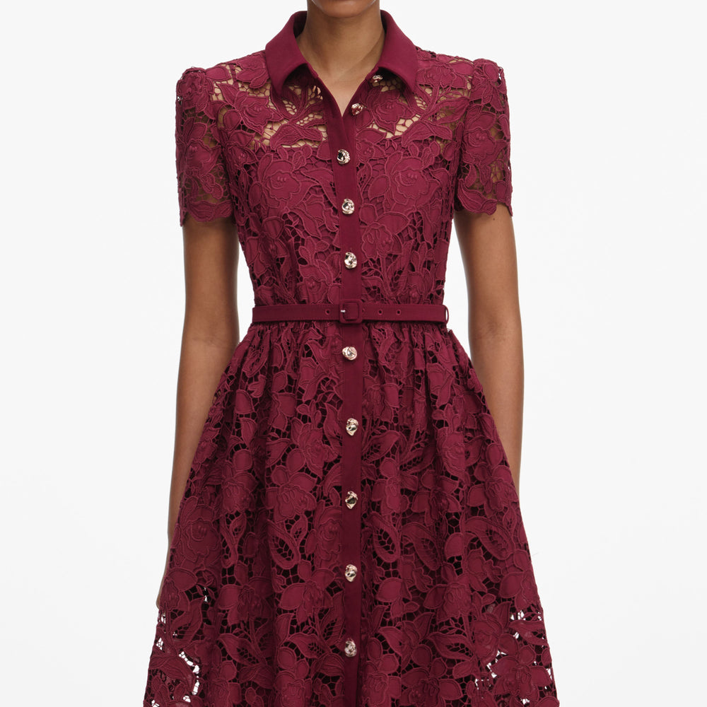 Burgundy Lace Collared Midi Dress – self-portrait-EU