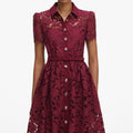 Burgundy Lace Collared Midi Dress