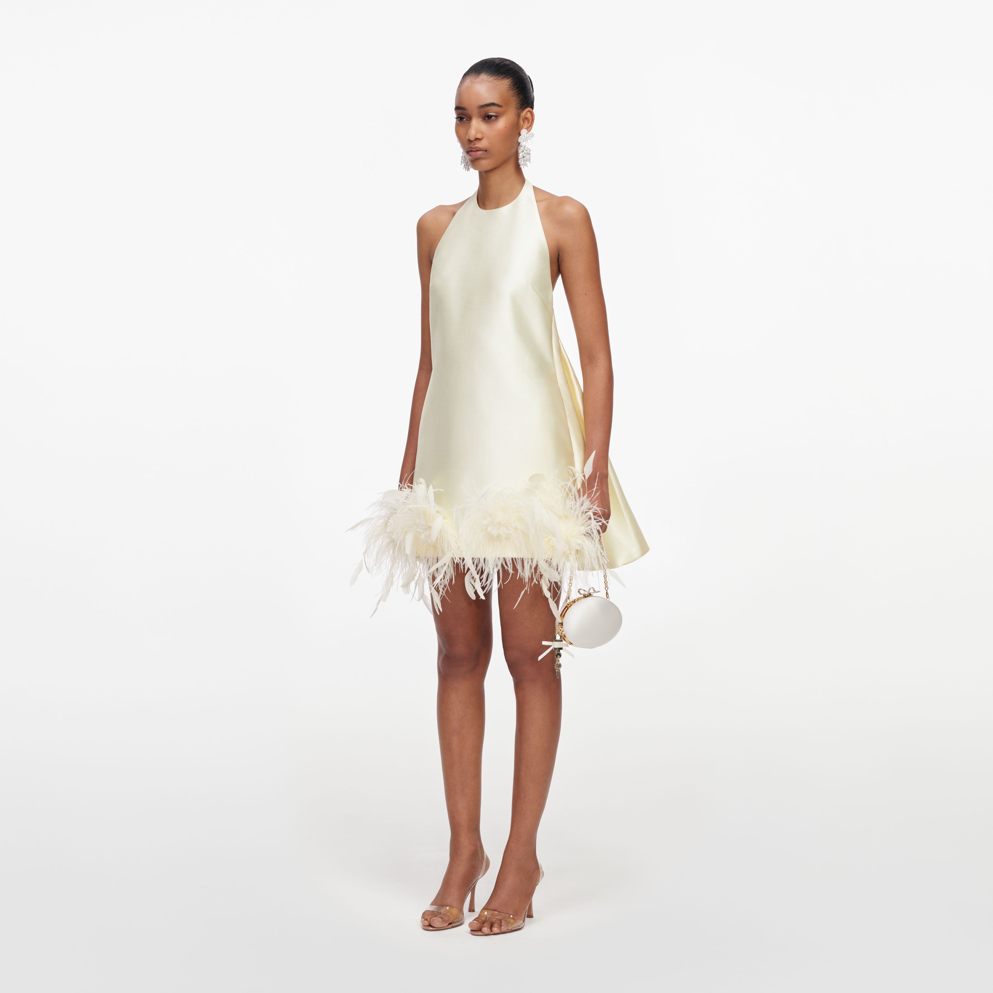 小物 DRESS CAMP Feather tie Yellow Taffeta Feather Trim Mini Dress – self-portrait-EU