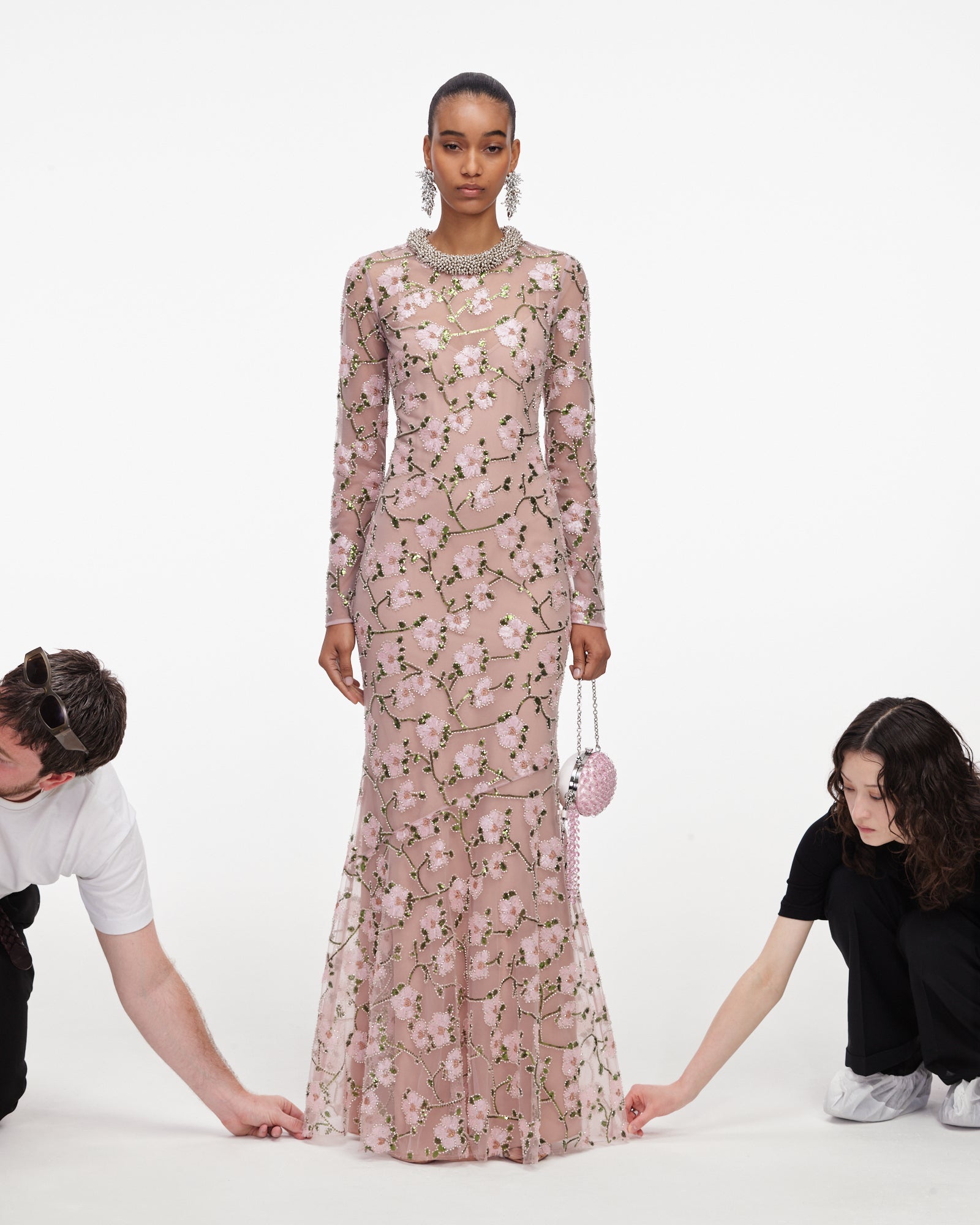 Pink Floral Sequin Maxi Dress