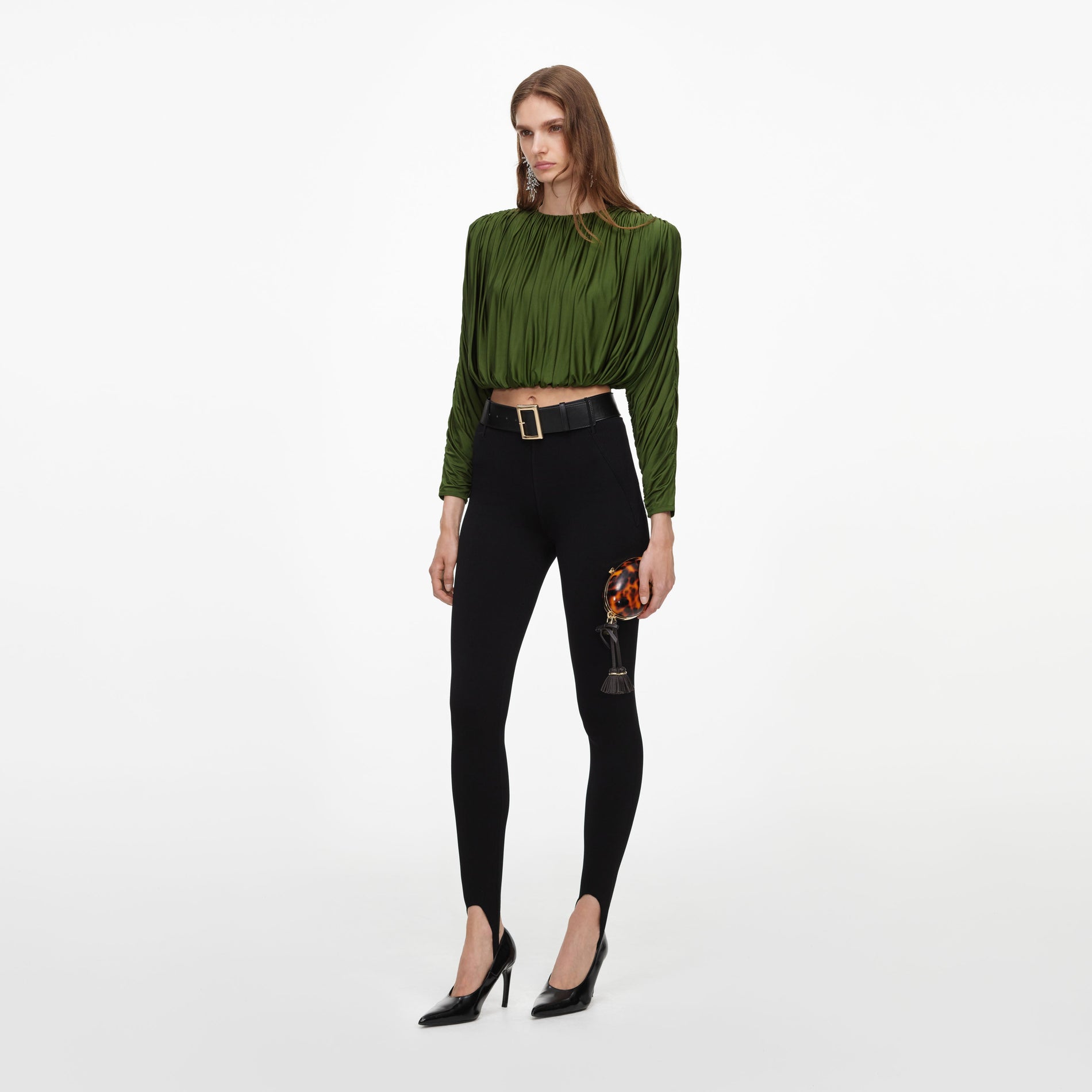 Olive Jersey Gathered Top