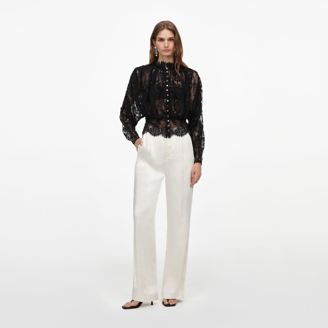 Black Lace High Neck Blouse
