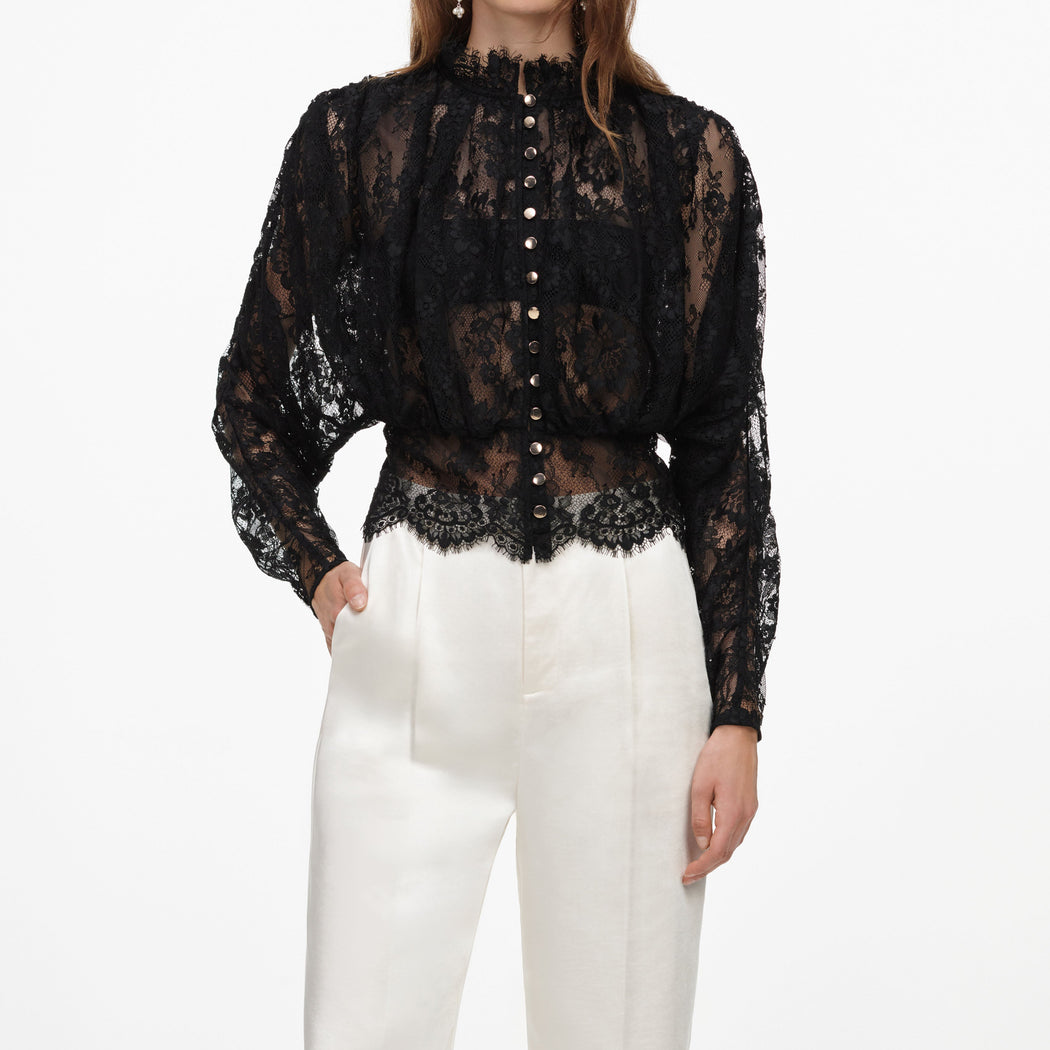 Black Lace High Neck Blouse