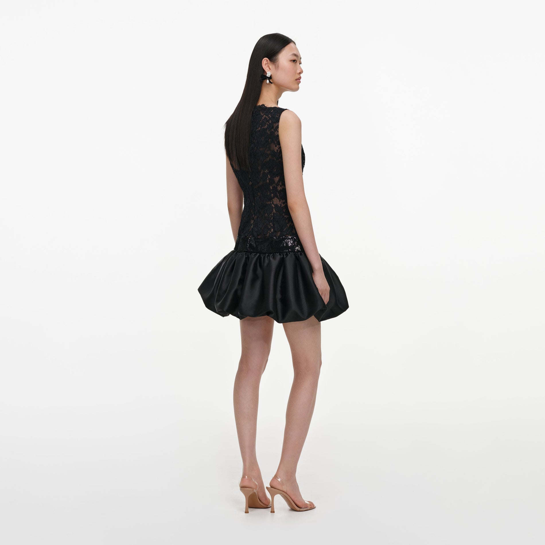 Black Lace Bubble Hem Mini Dress