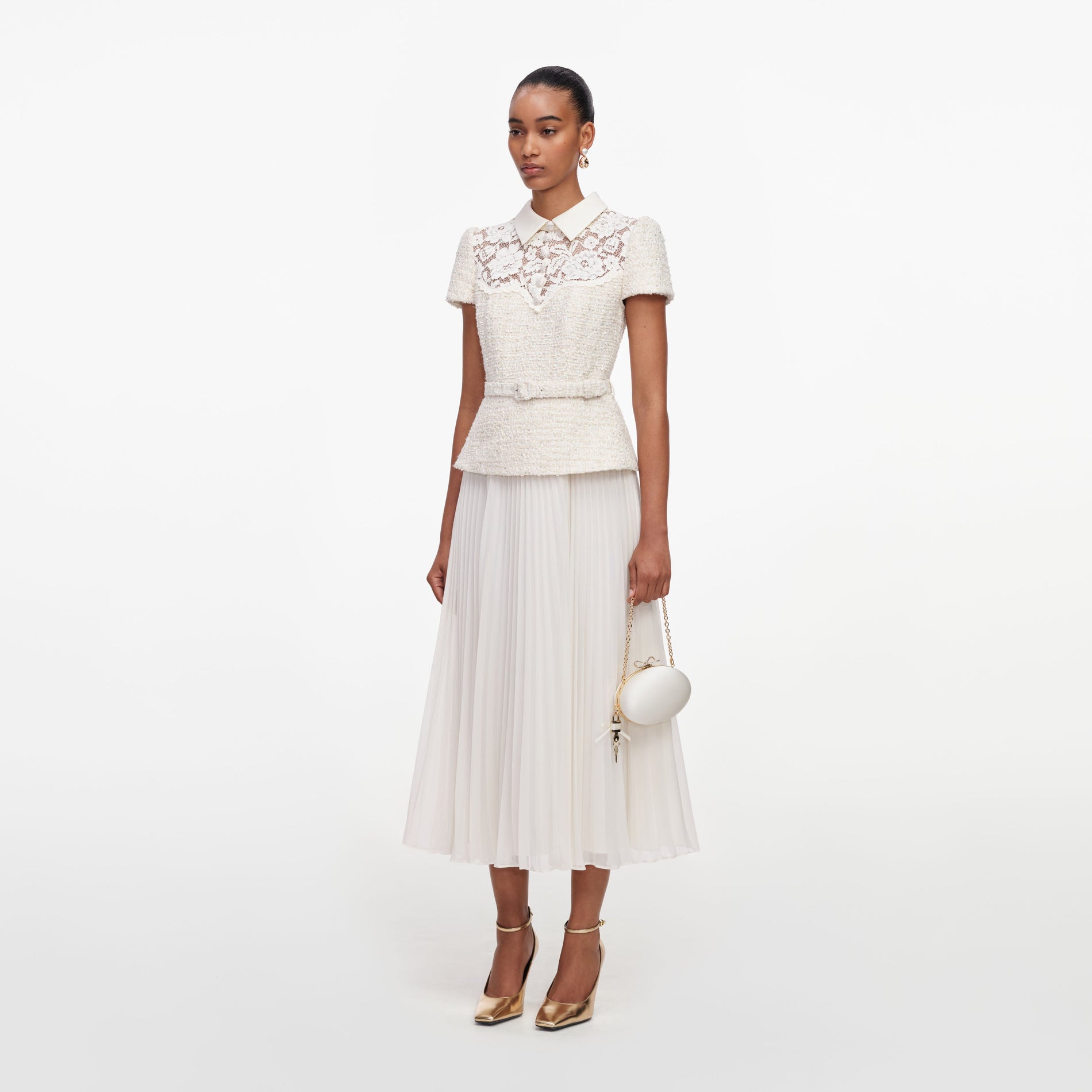 Cream Lace Boucle Midi Dress