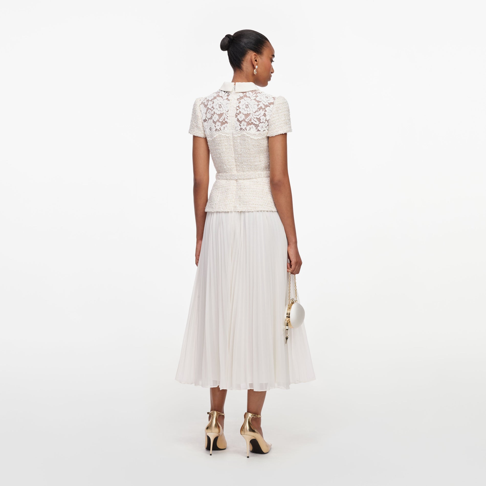 Cream Lace Boucle Midi Dress