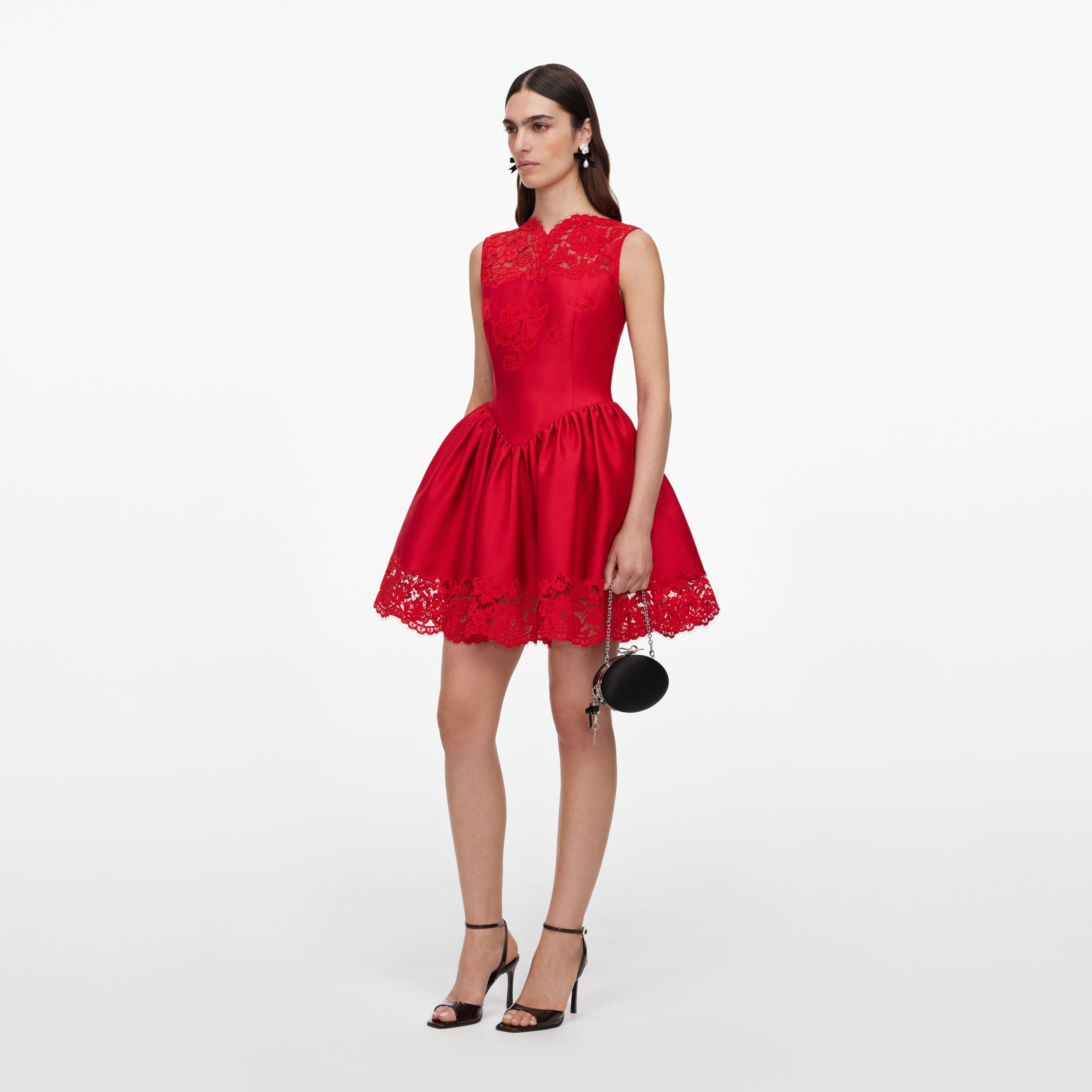Red Taffeta Lace Mini Dress – self-portrait-EU