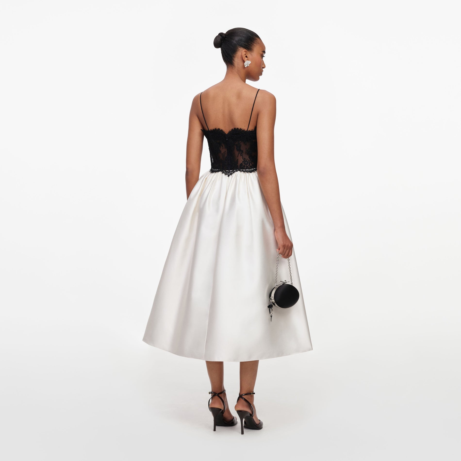Cream Taffeta Contrast Lace Midi Dress