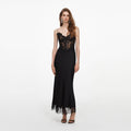 Black Satin Lace Midi Dress