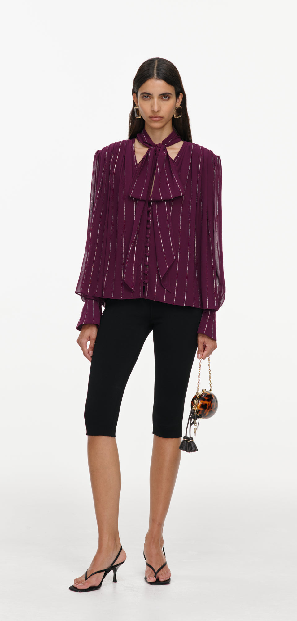 Purple Rhinestone Pinstripe Blouse