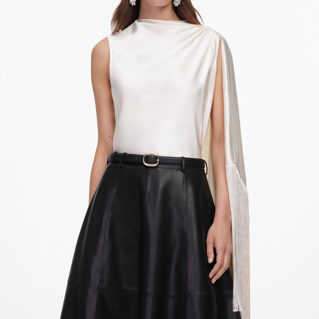 Cream Satin Fringed Scarf Top
