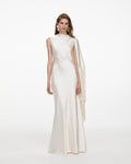 Cream Satin Fringed Maxi Dress