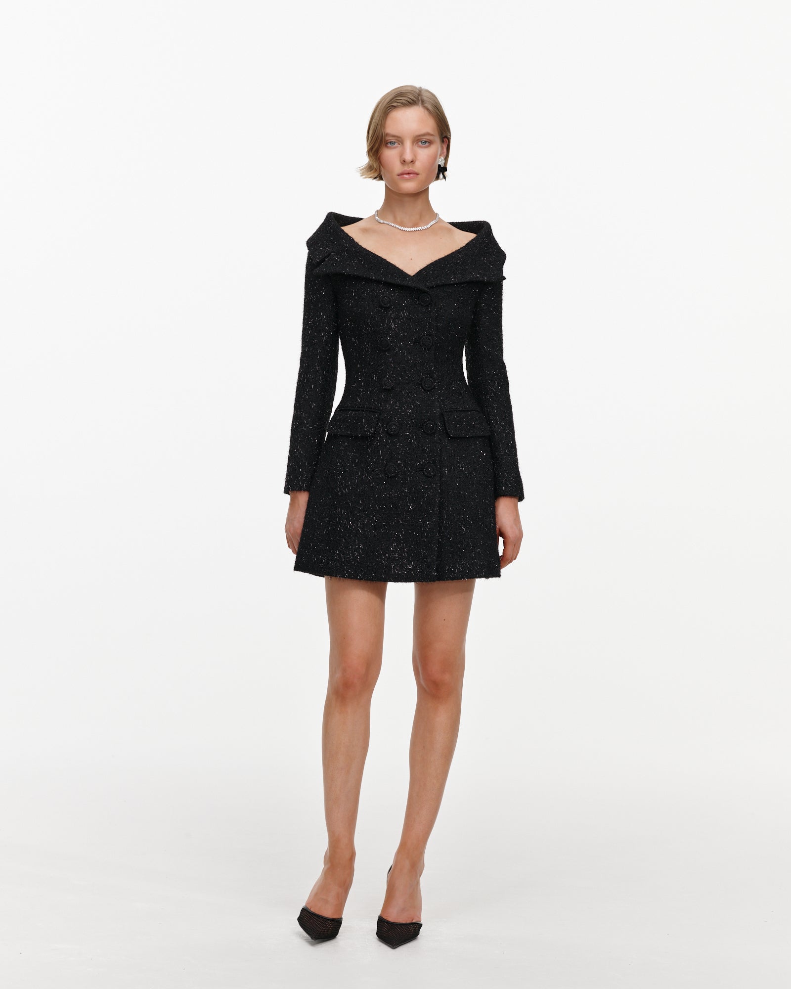 Black Metallic Boucle Mini Dress
