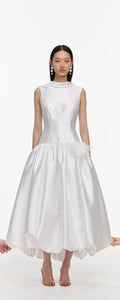 White Taffeta Bubble Hem Midi Dress