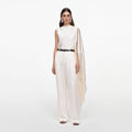 Cream Satin Fringed Scarf Top