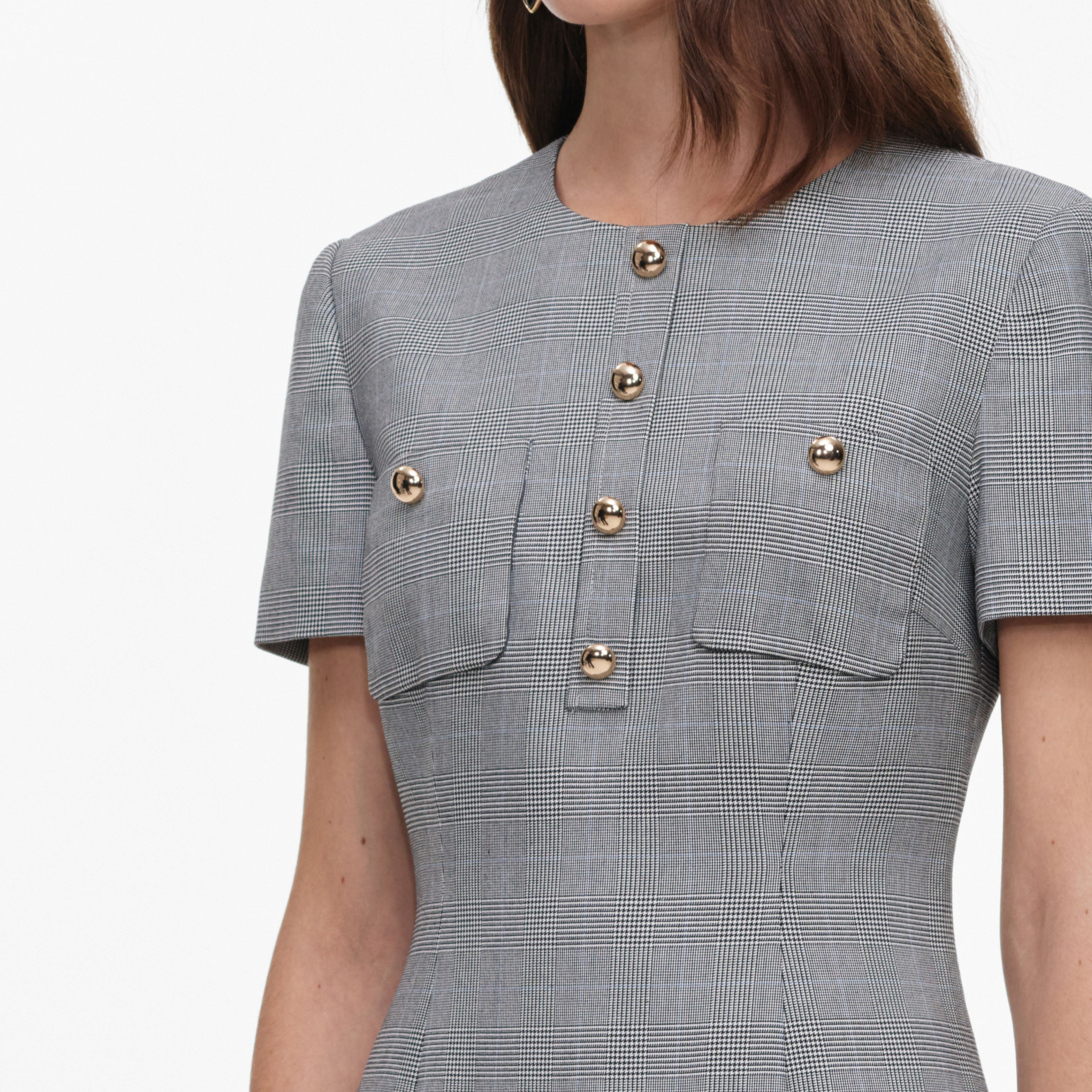 Grey Check Pleated Mini Dress