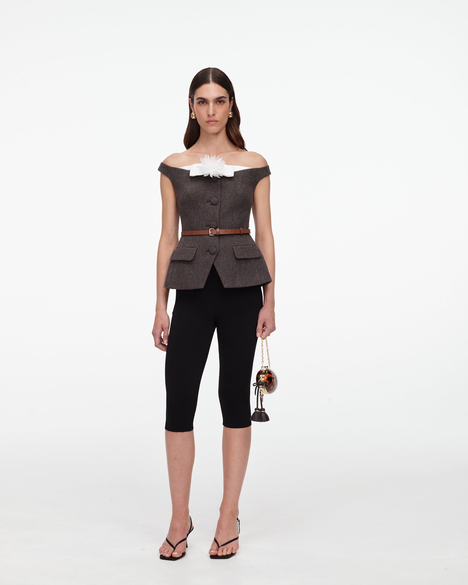 Brown Off Shoulder Collar Top