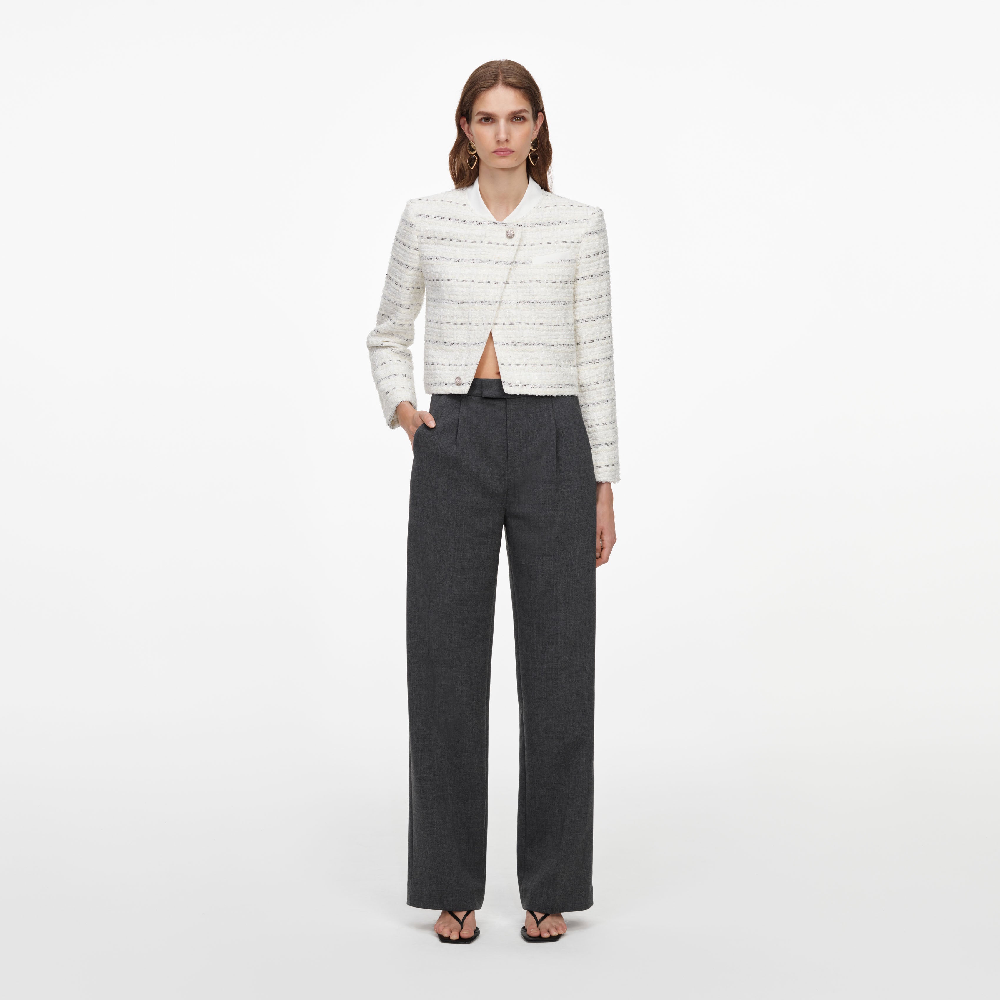 White Boucle Boxy Jacket