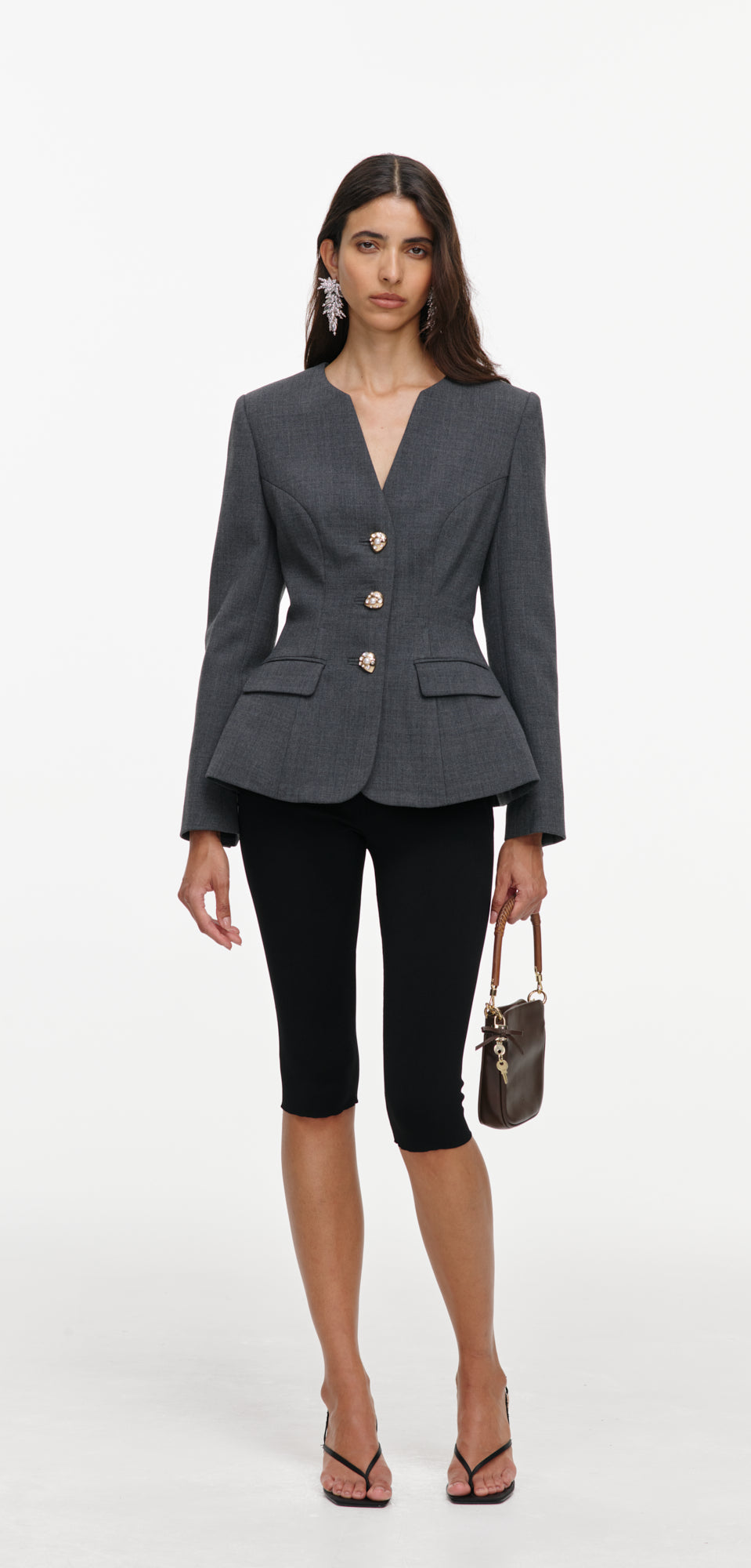 Grey Wool Collarless Jacket