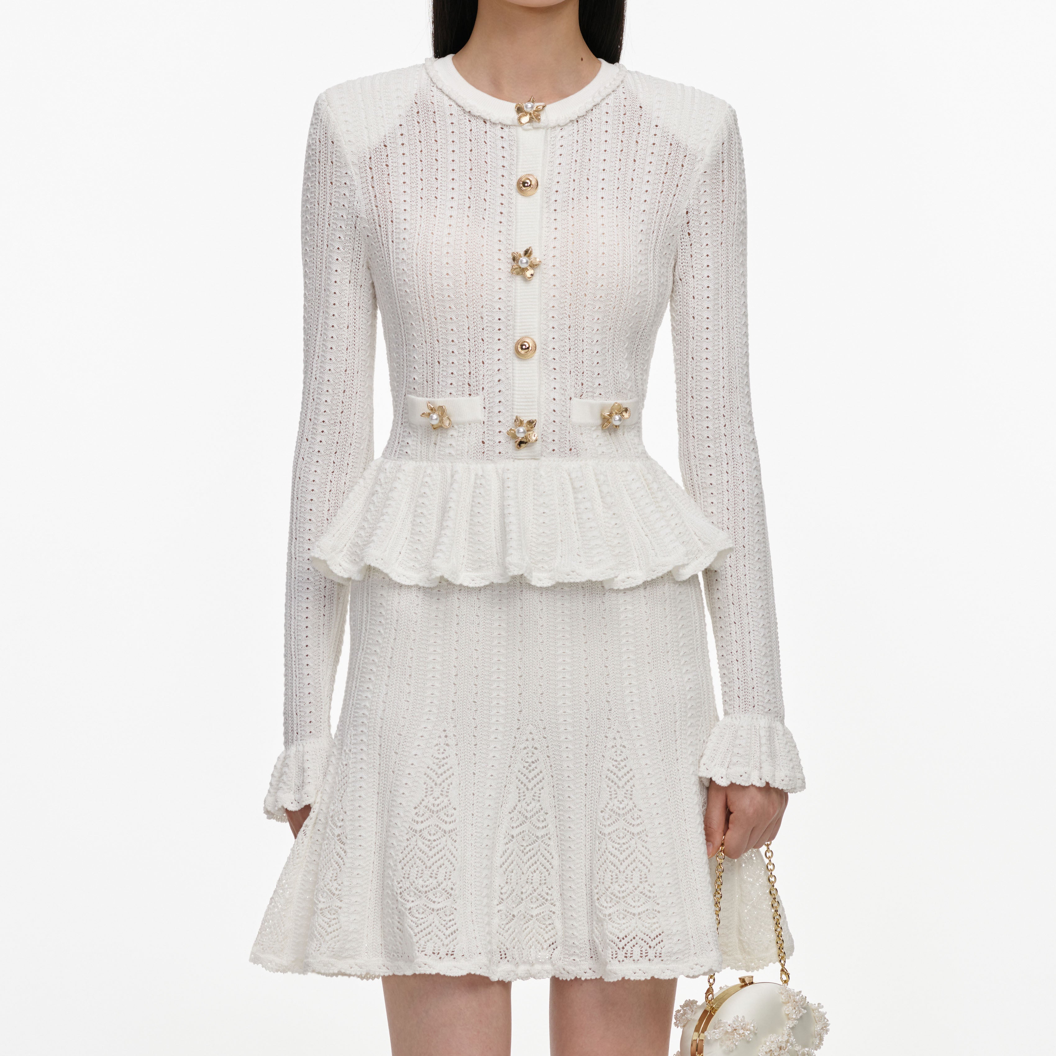 self portrait white knit peplum mini dress Self-Portrait - White Knit Peplum Mini Dress
