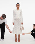 Cream Fringe Knit Midi Skirt