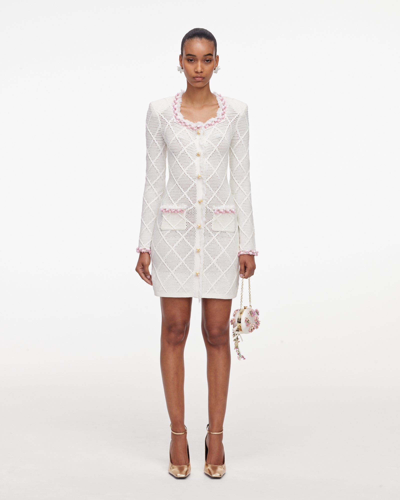 Cream Fringe Knit Mini Dress