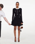Black Flower Trim Knit Mini Dress
