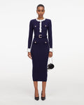 Navy Flower Rib Knit Midi Dress