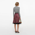Burgundy Check Chiffon Midi Skirt