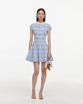 Blue Check Knit Beaded Mini Dress