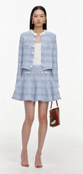 Blue Check Knit Mini Skirt