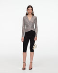 Grey Rhinestone Mesh Wrap Top