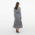 Grey Check Pleated Midi Dress