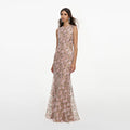 Pink Rhinestone Sequin Mesh Maxi Dress