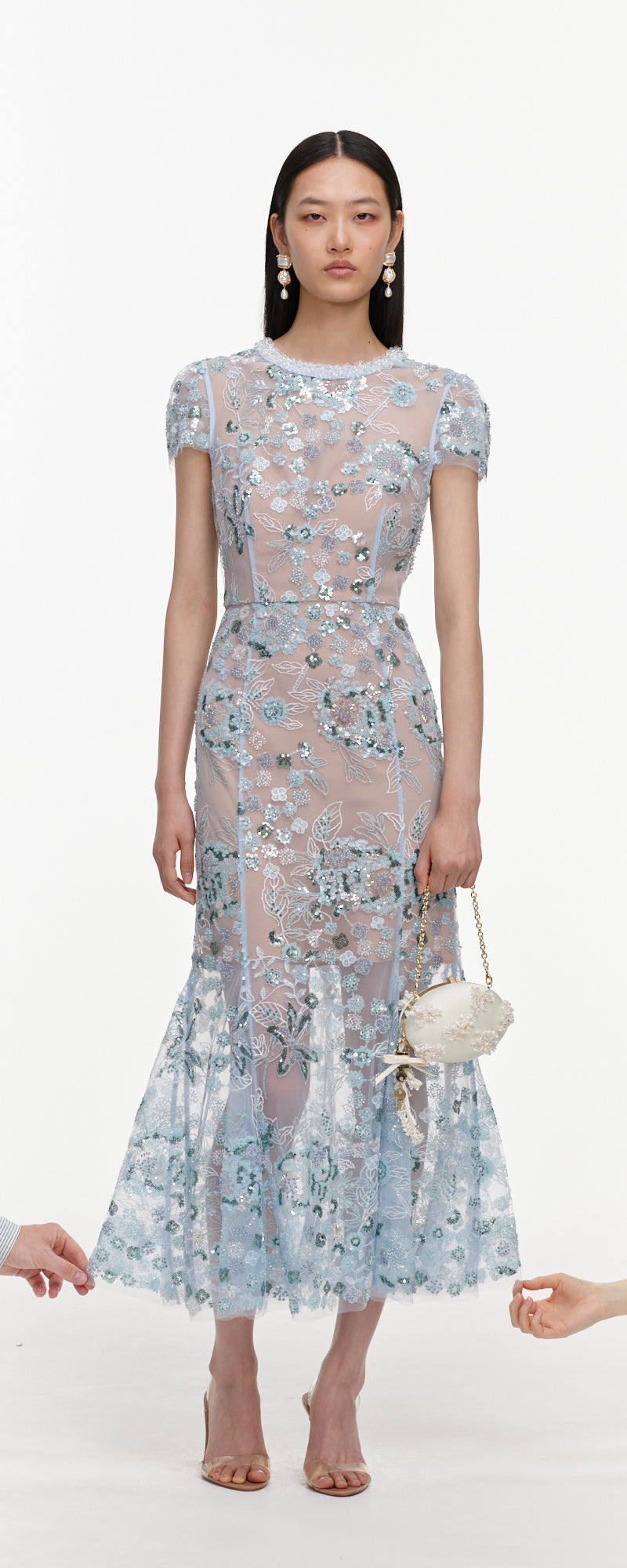 Blue Sequin Embellished Midi Dress