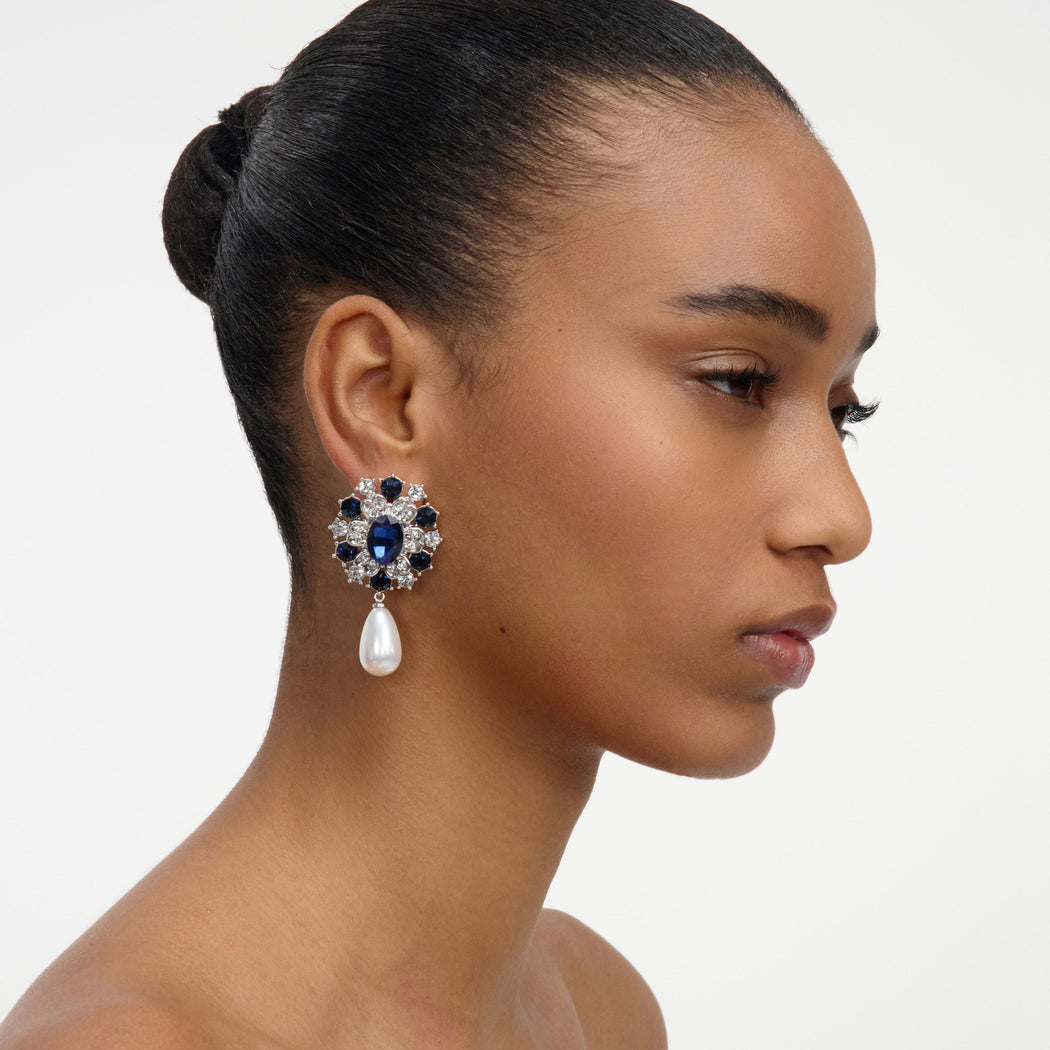 Blue Crystal Pearl Droplet Earring