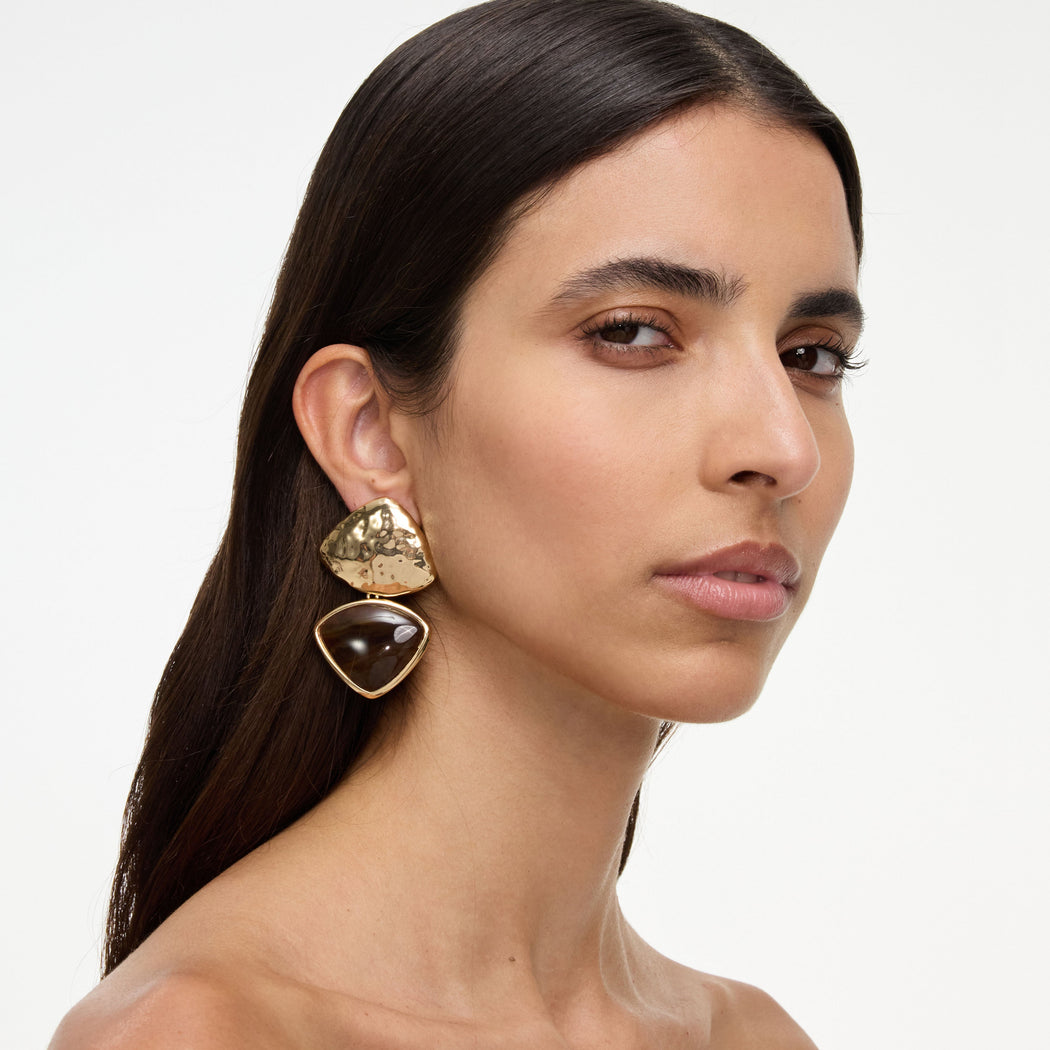 Mottled Gold Brown Enamel Earring