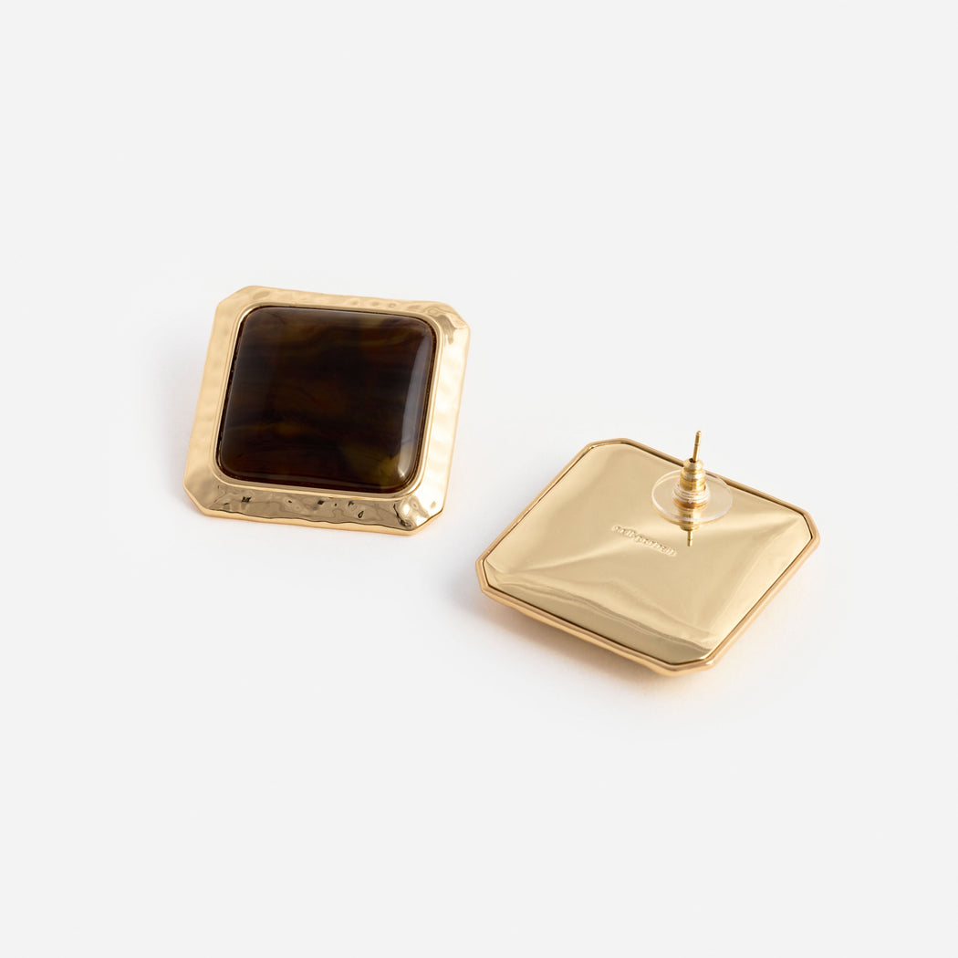 Square Brown Enamel Stud Earring