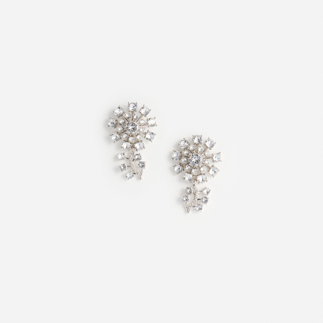 Small Silver Flower Crystal Earrings