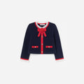 Navy Wool Frill Knit Cardigan