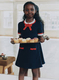 Navy Wool Frill Knit Dress