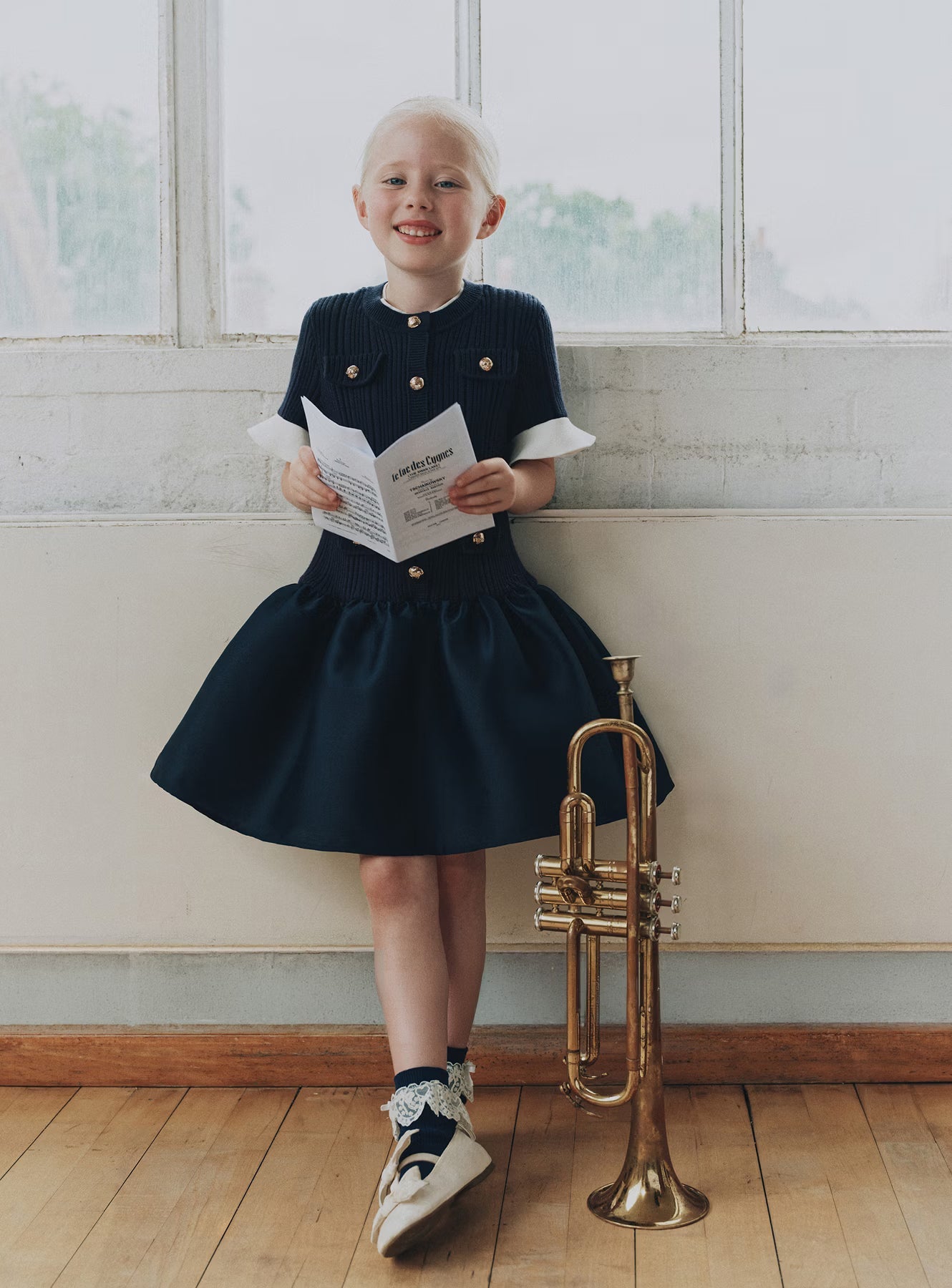 Navy Knit Taffeta Dress