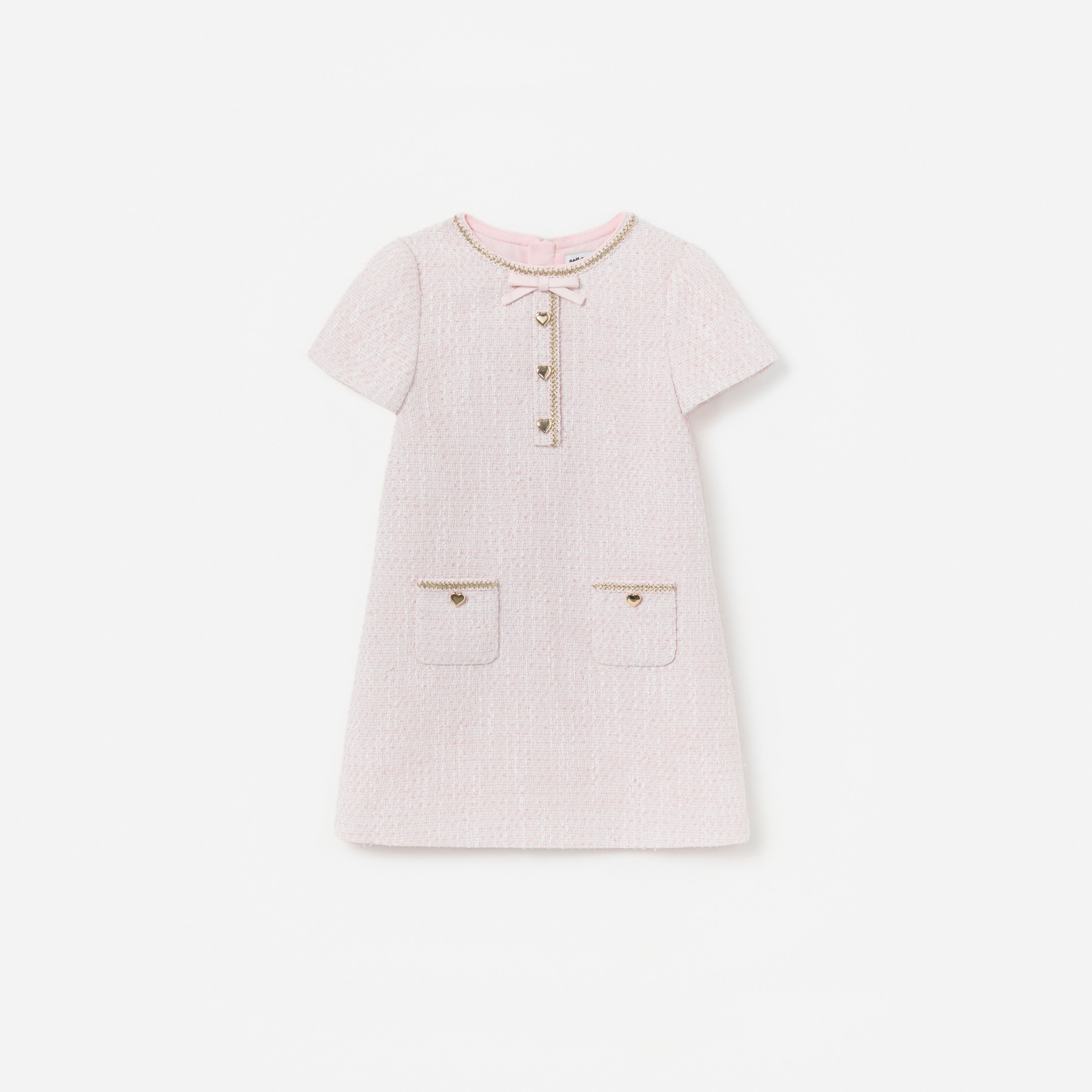 Pink Boucle Braided Trim Dress