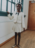 Cream Boucle Pleated Skirt