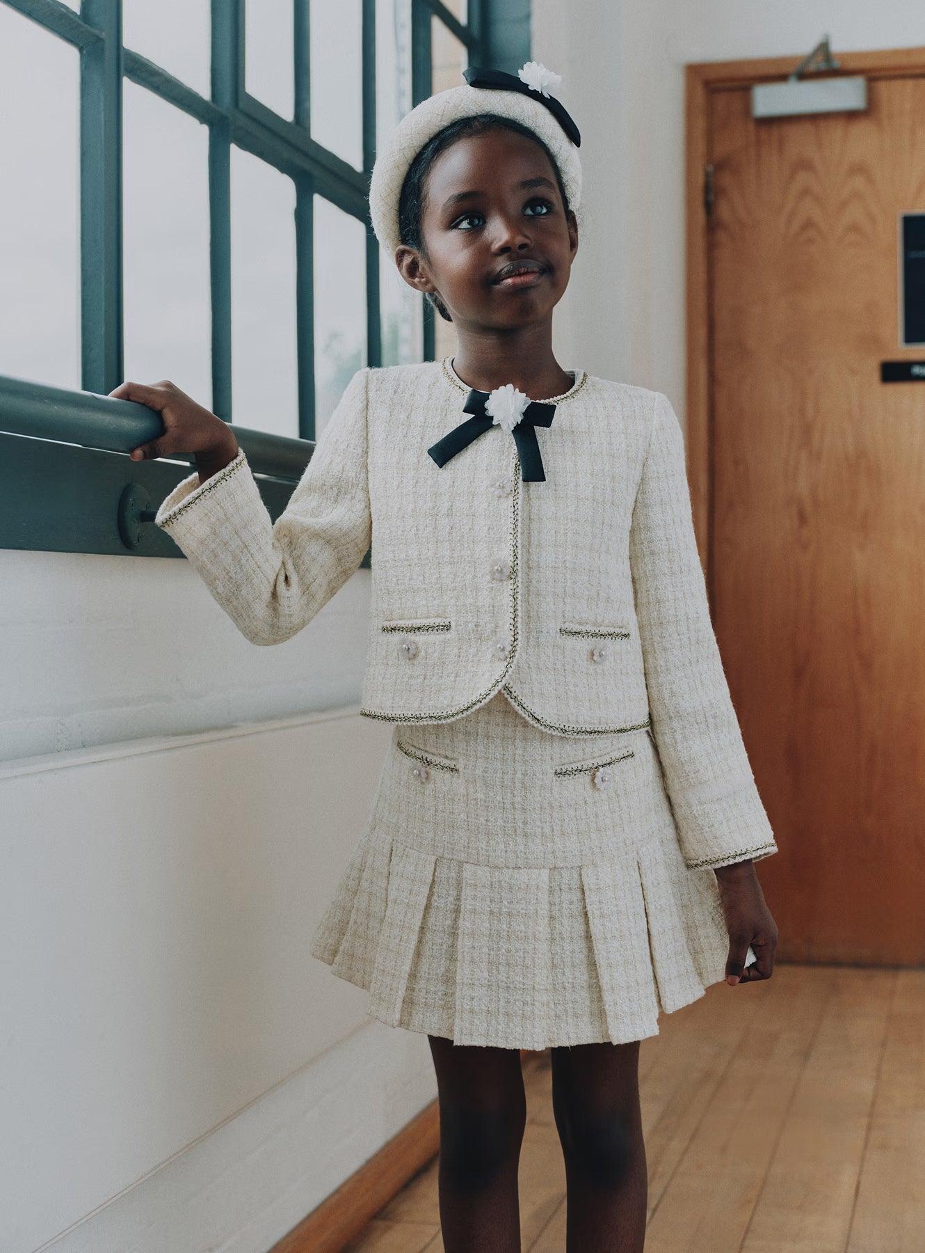 Cream Boucle Bow Jacket
