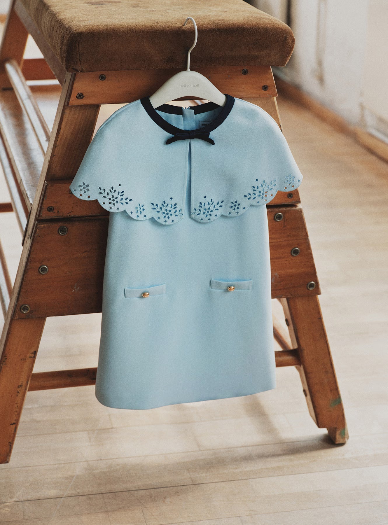 Blue Crepe Cape Dress