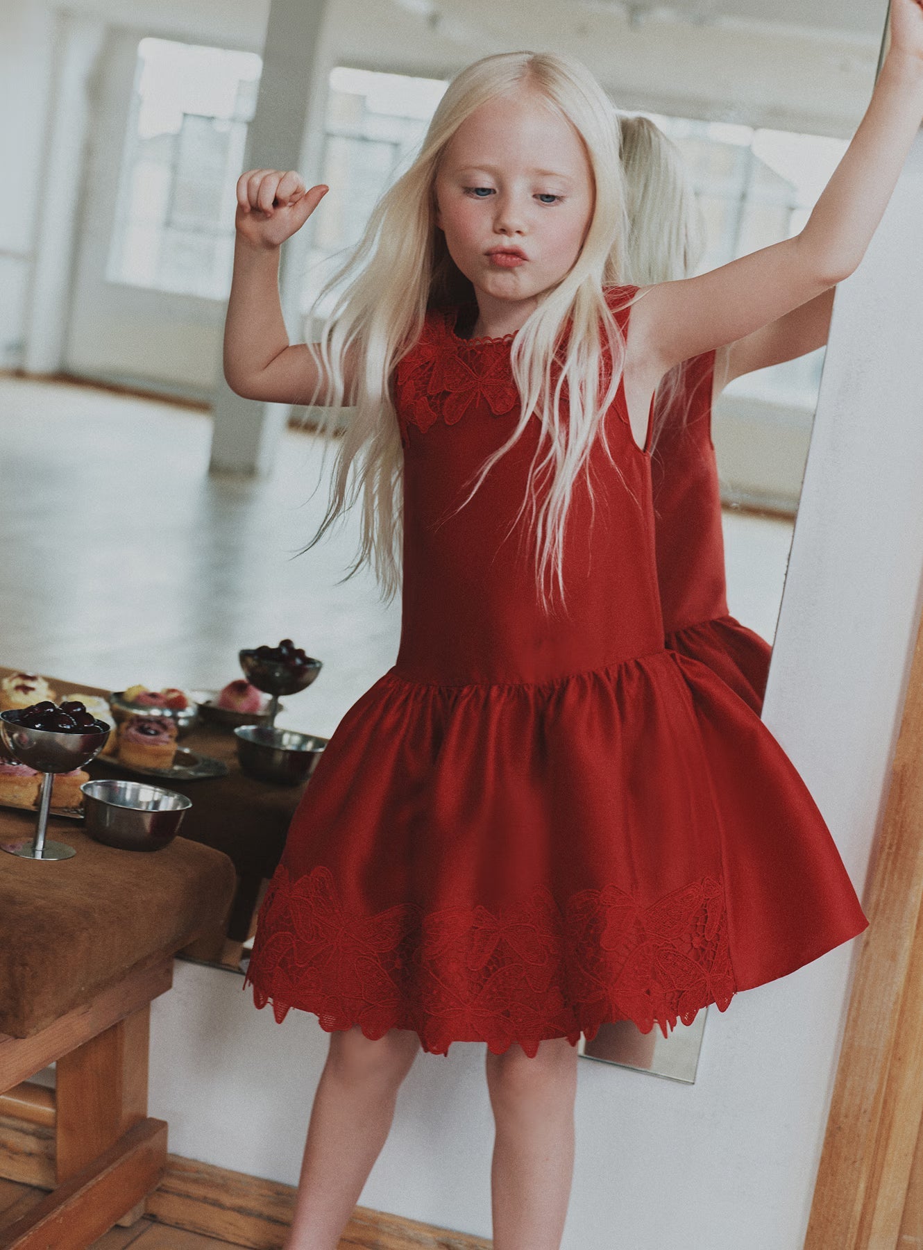 Red Taffeta Lace Dress