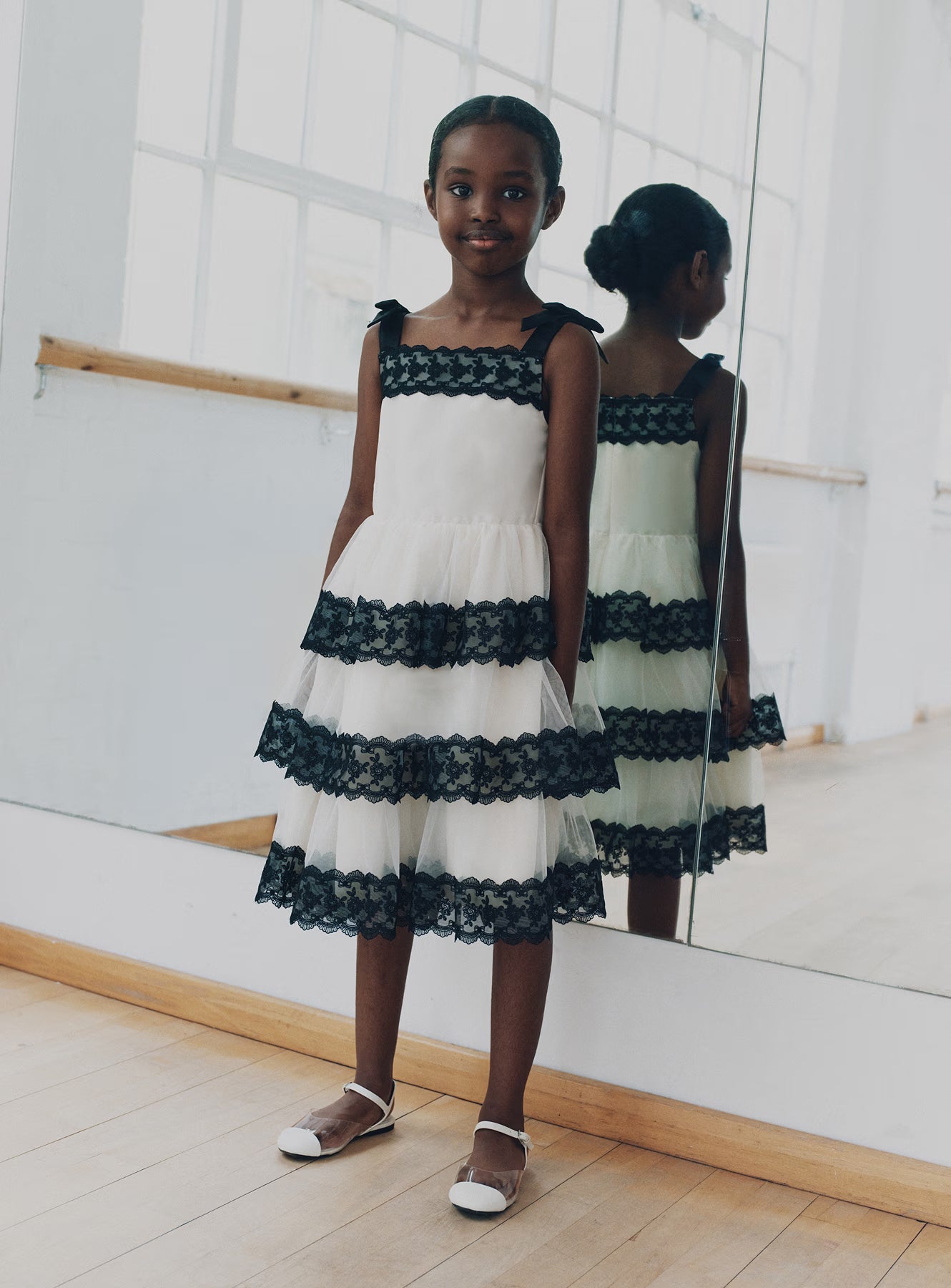 Cream Tulle Lace Tiered Dress