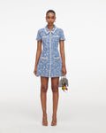 Blue Collared Textured Denim Mini Dress